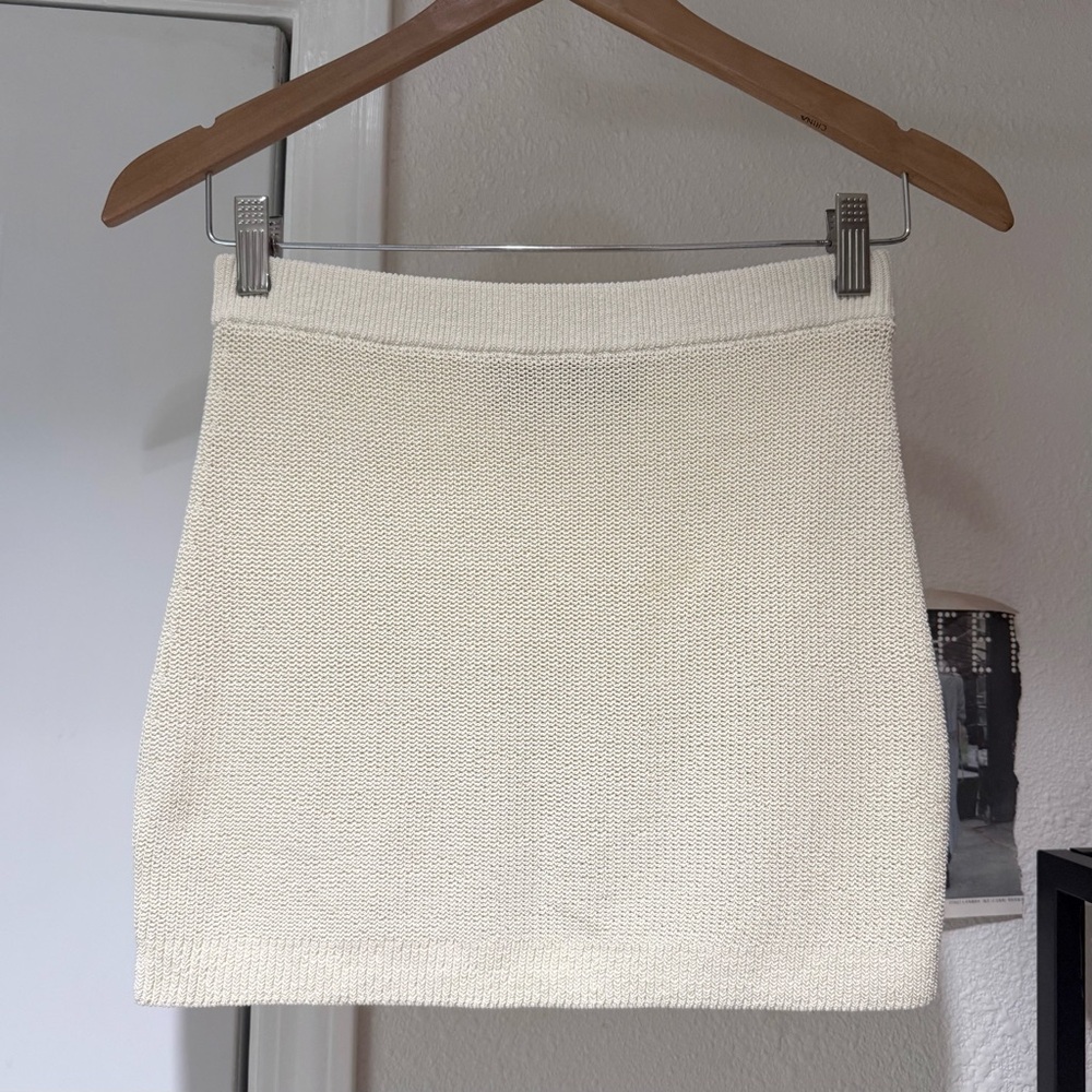 AYA MUSE‎ cream ivory chunky knit cotton blend pull on mini skirt